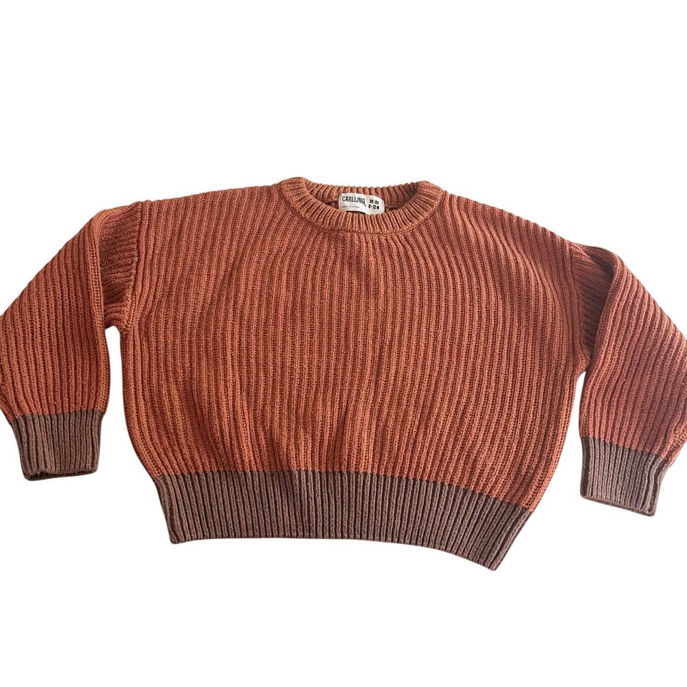 CarlijnQ Organic Cotton Cable Knit Sweater Brown Boys Ribbed Cottagecore 6-12 M